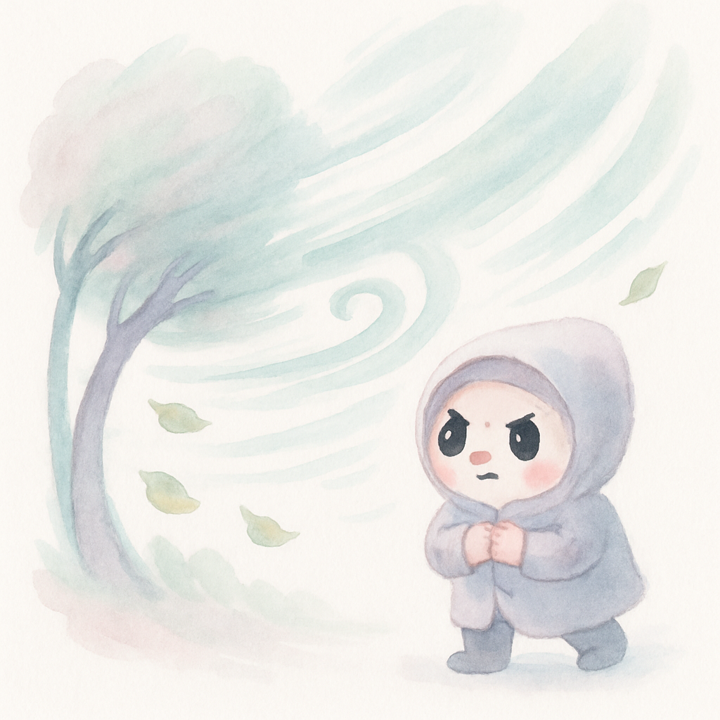 바람이 더욱 세게 불지만 나그네가 외투를 더 꽉 잡고 단추를 잠금